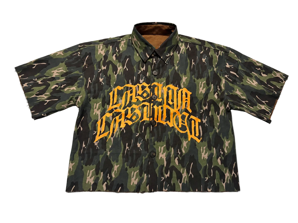 SHIFT SHIRT - GREEN CAMO // BROWN RAW DENIM
