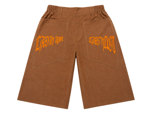 JOLT JORTS - GREEN CAMO // BROWN RAW DENIM