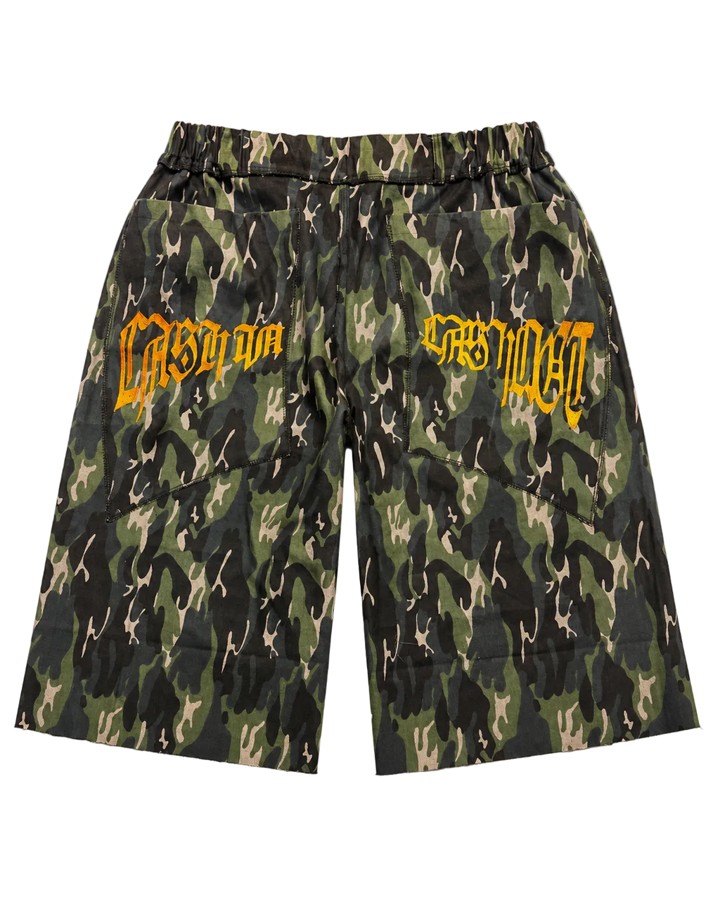 JOLT JORTS - GREEN CAMO // BROWN RAW DENIM