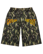JOLT JORTS - GREEN CAMO // BROWN RAW DENIM