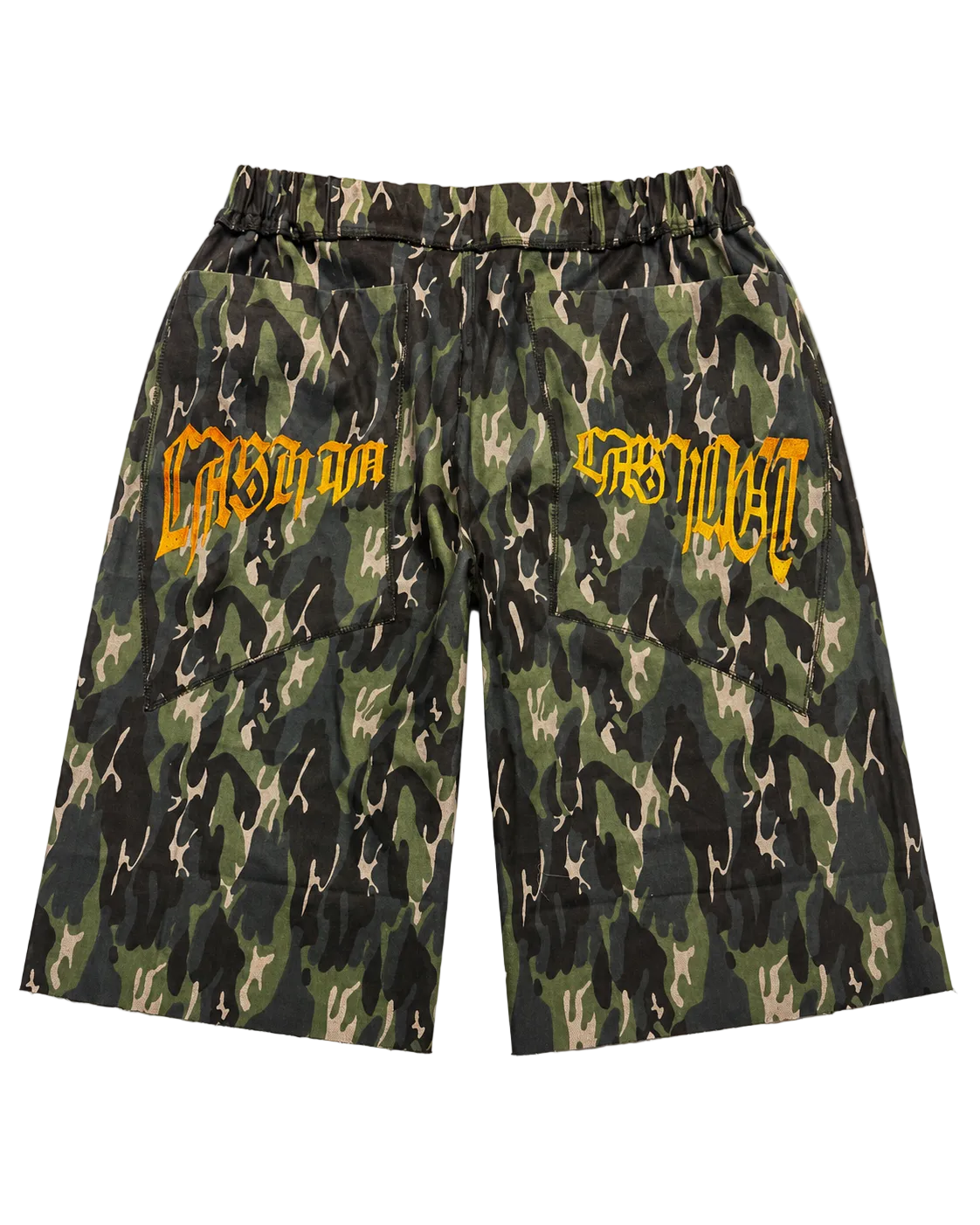 JOLT JORTS - GREEN CAMO // BROWN RAW DENIM