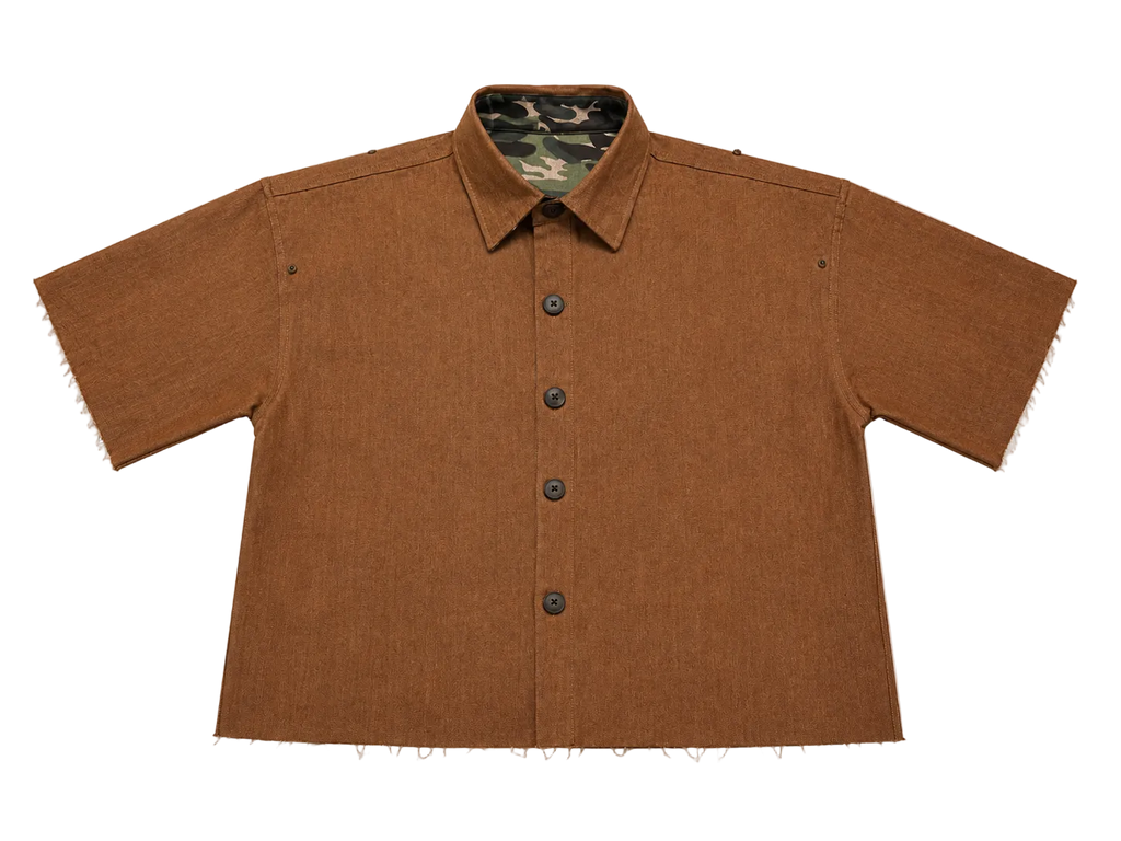 SHIFT SHIRT - GREEN CAMO // BROWN RAW DENIM