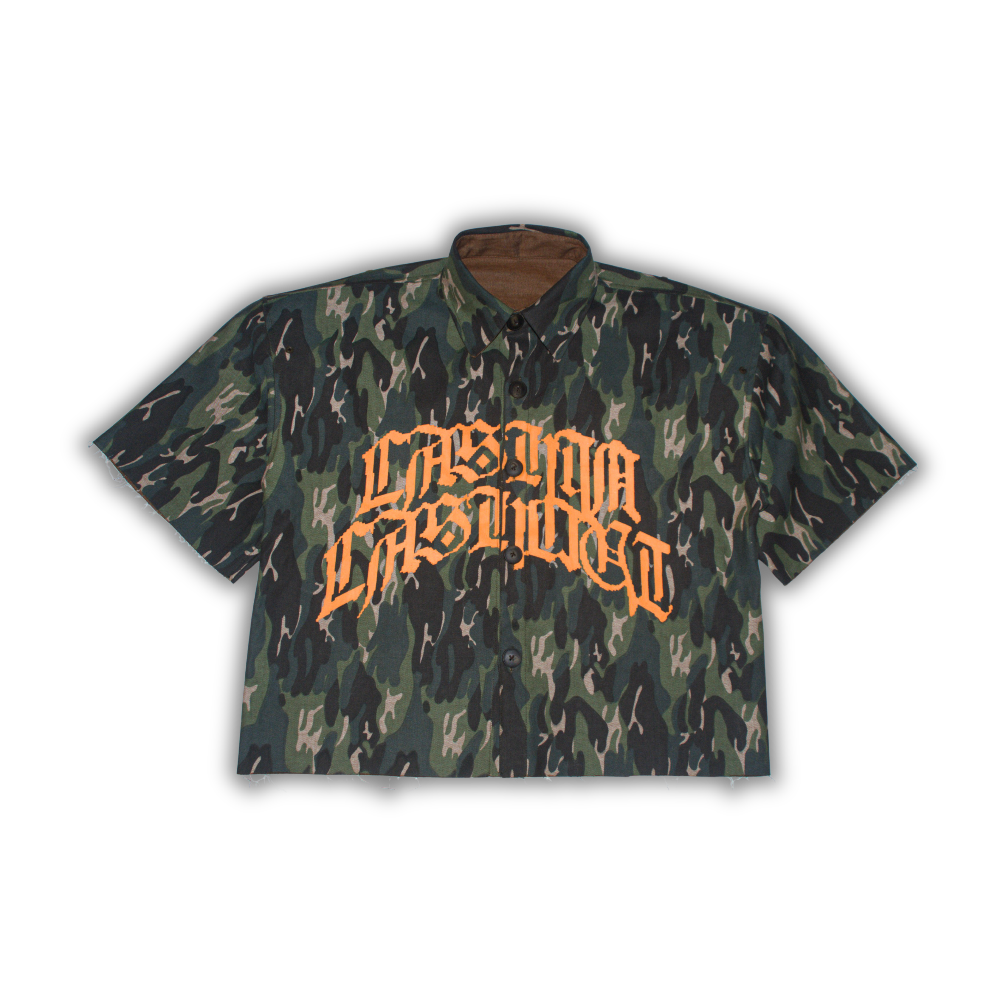 GREEN CAMO // BROWN RAW DENIM SHIRT