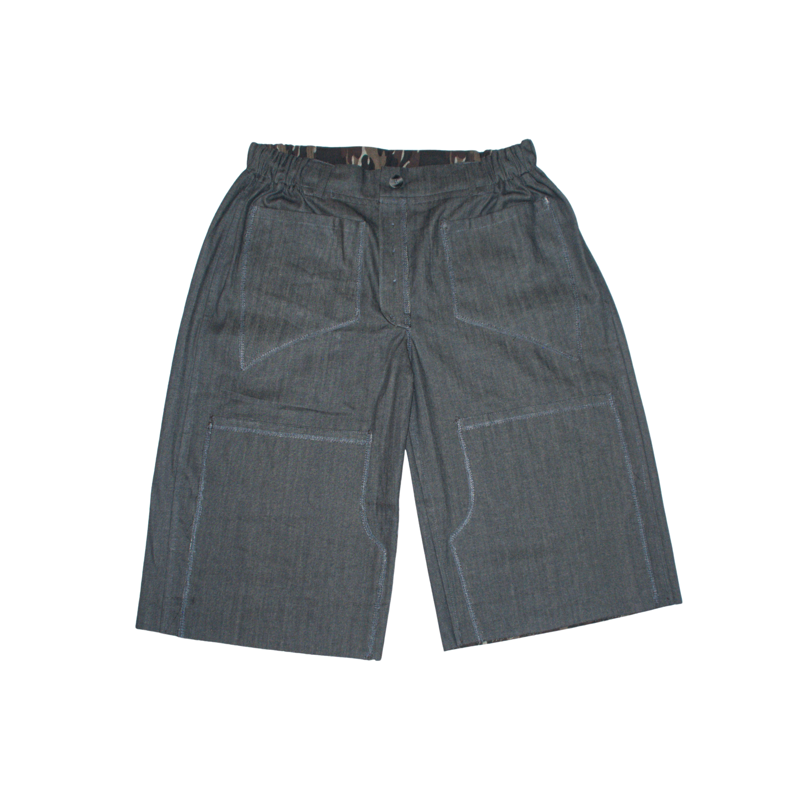 BROWN CAMO // GREY RAW DENIM JORTS