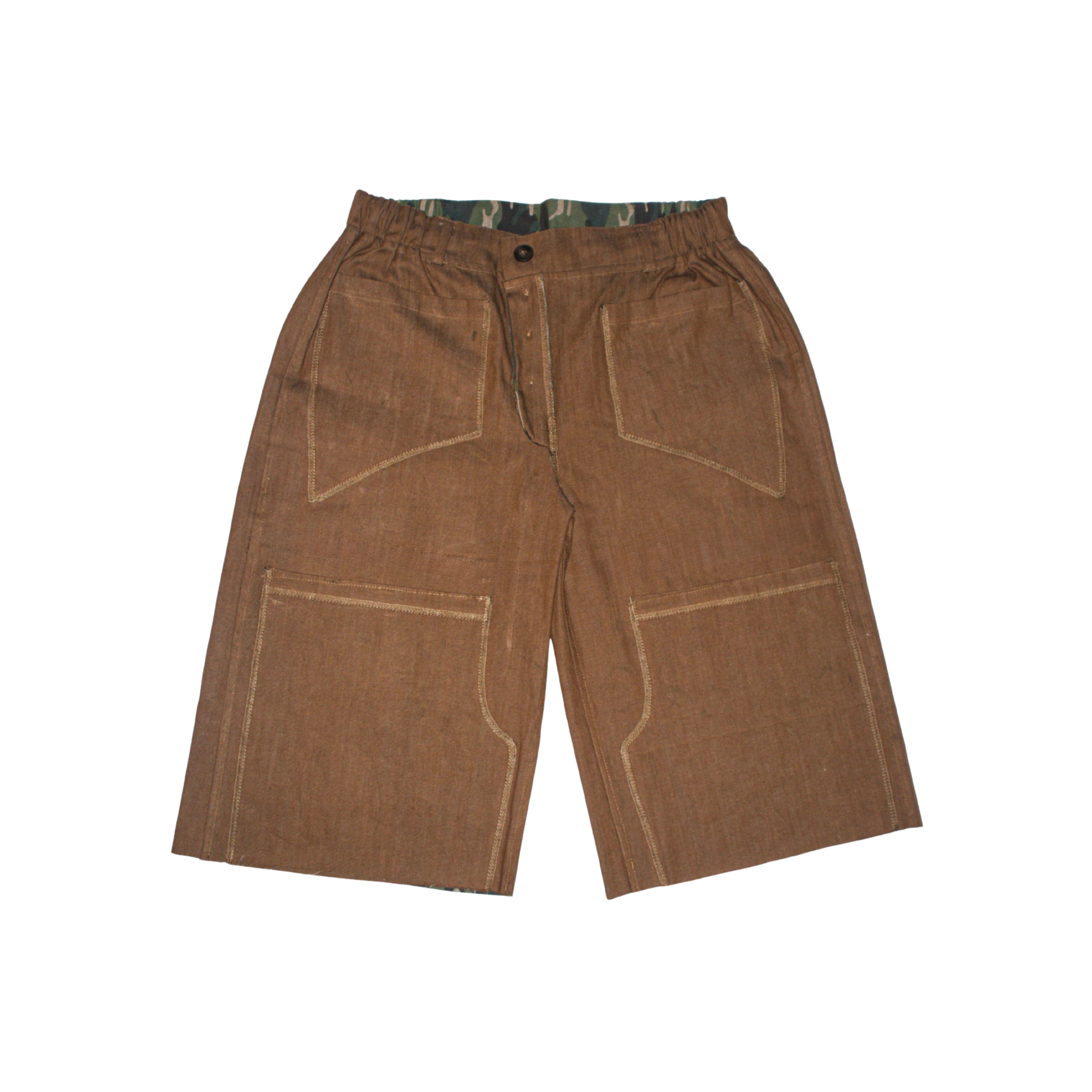 GREEN CAMO // BROWN RAW DENIM JORTS