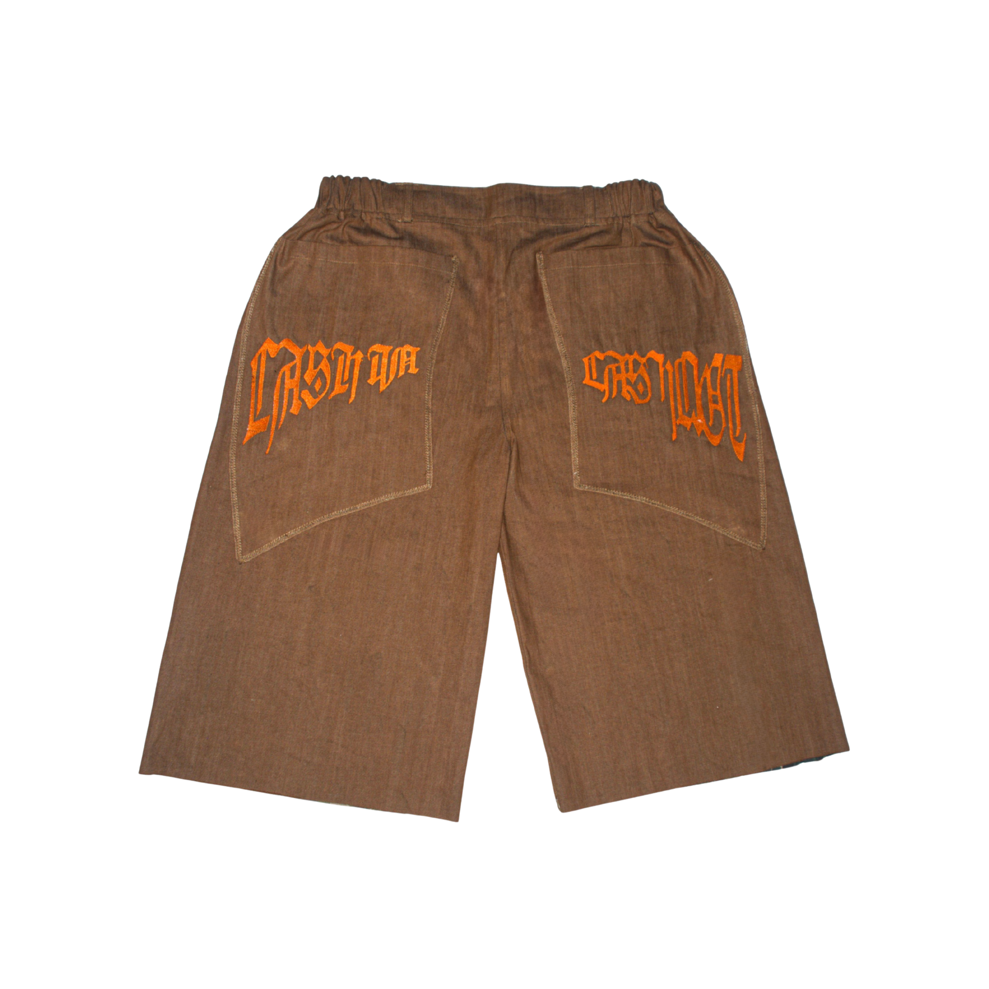 GREEN CAMO // BROWN RAW DENIM JORTS