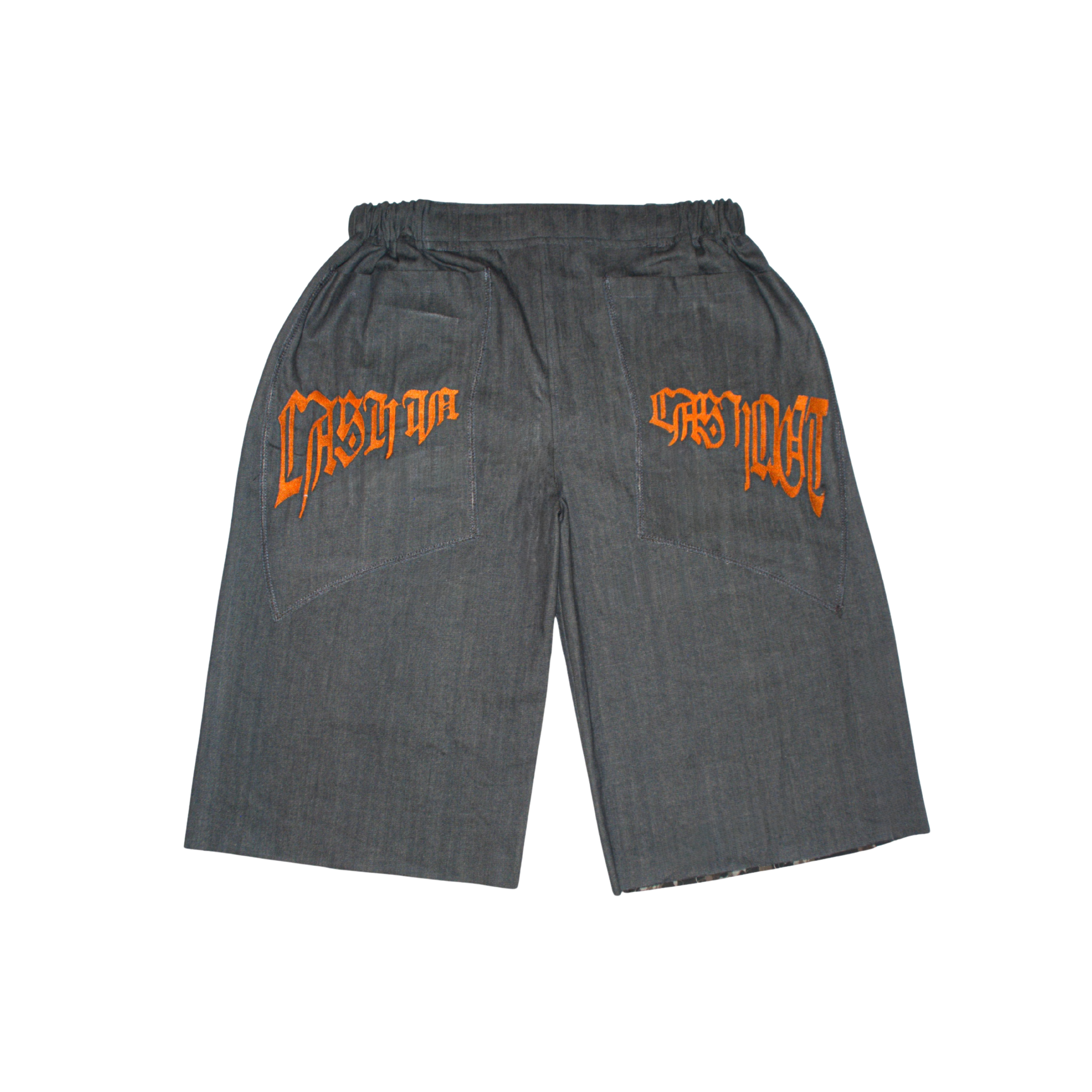BROWN CAMO // GREY RAW DENIM JORTS
