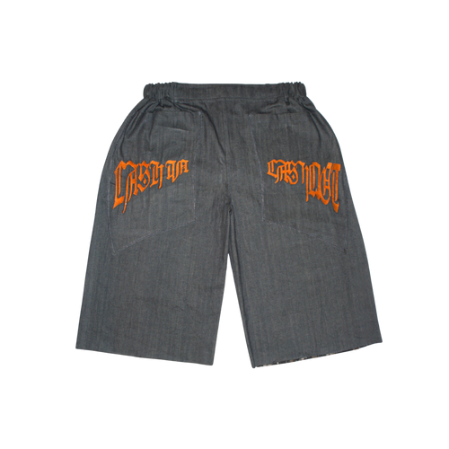 BROWN CAMO // GREY RAW DENIM JORTS
