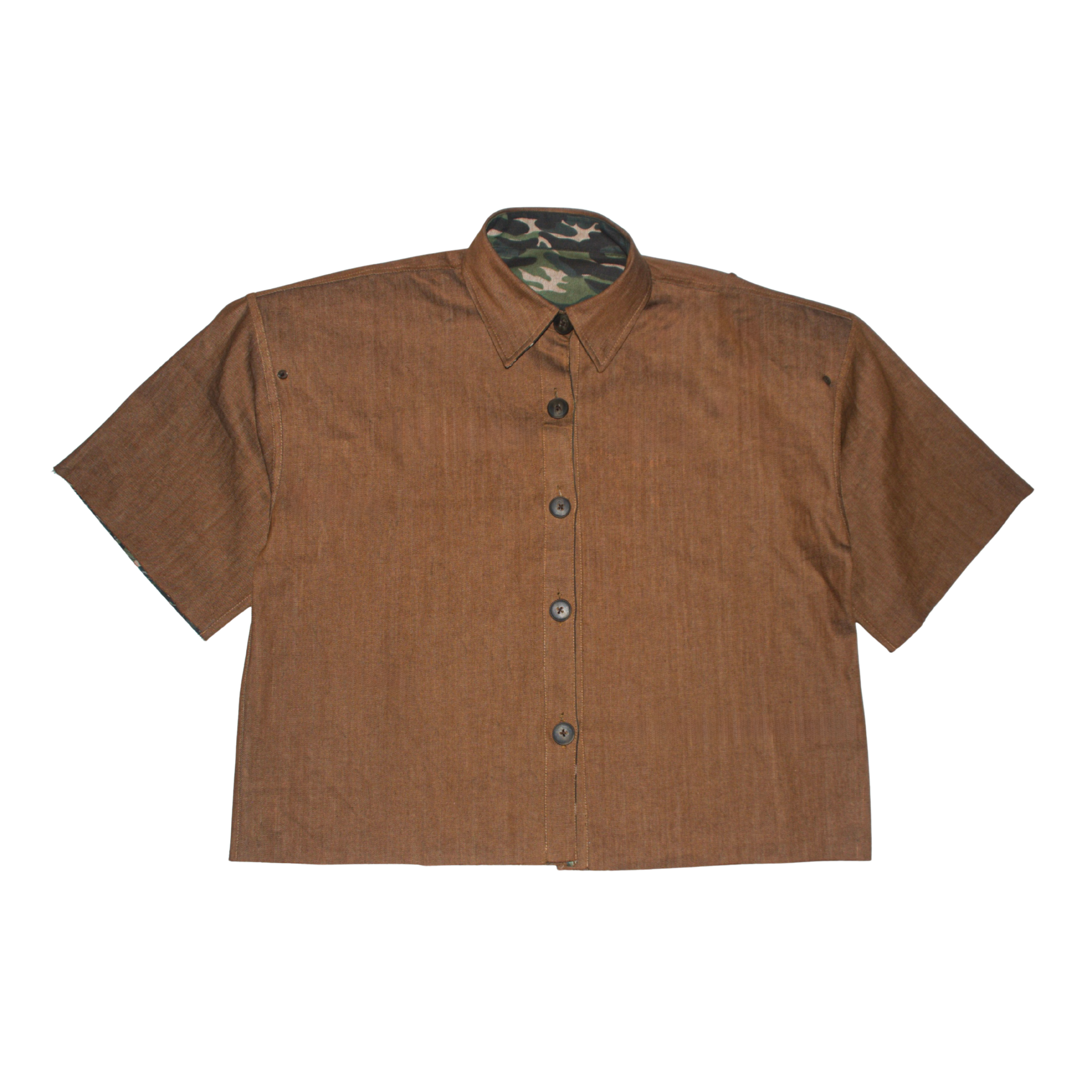 GREEN CAMO // BROWN RAW DENIM SHIRT