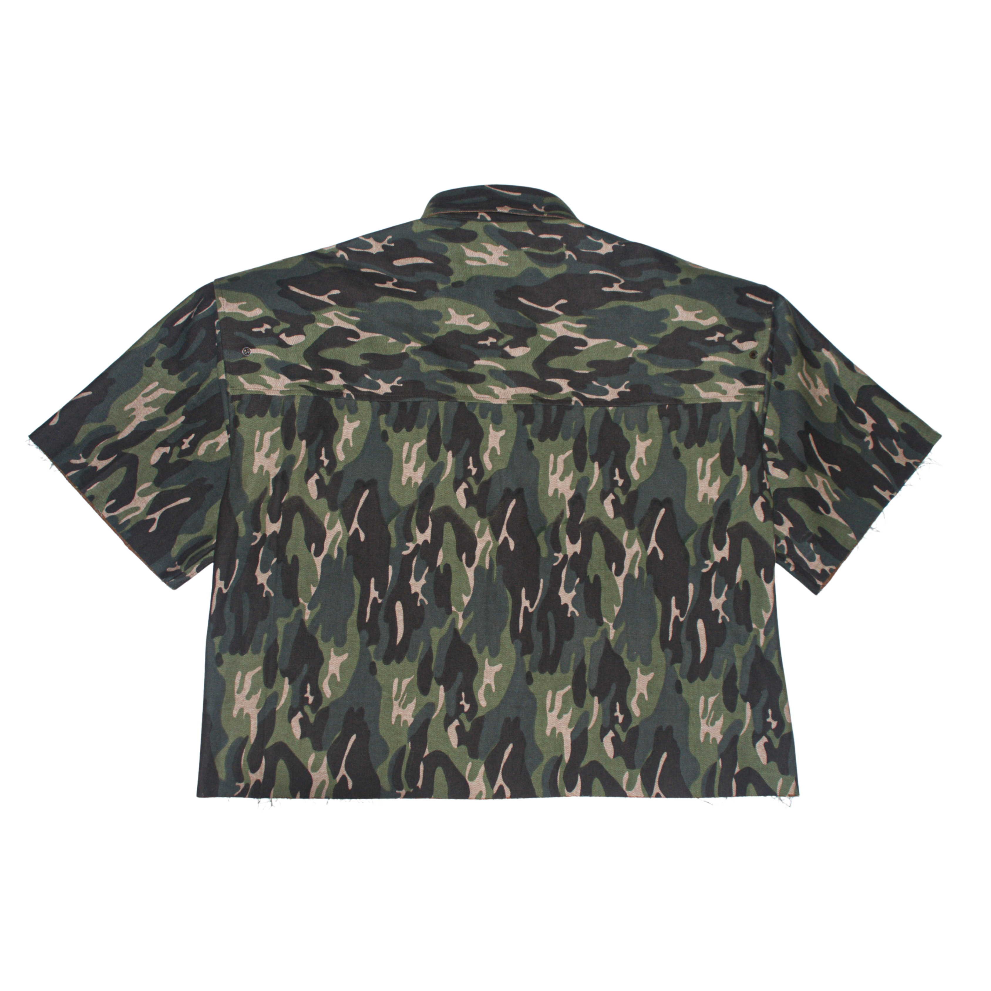 GREEN CAMO // BROWN RAW DENIM SHIRT