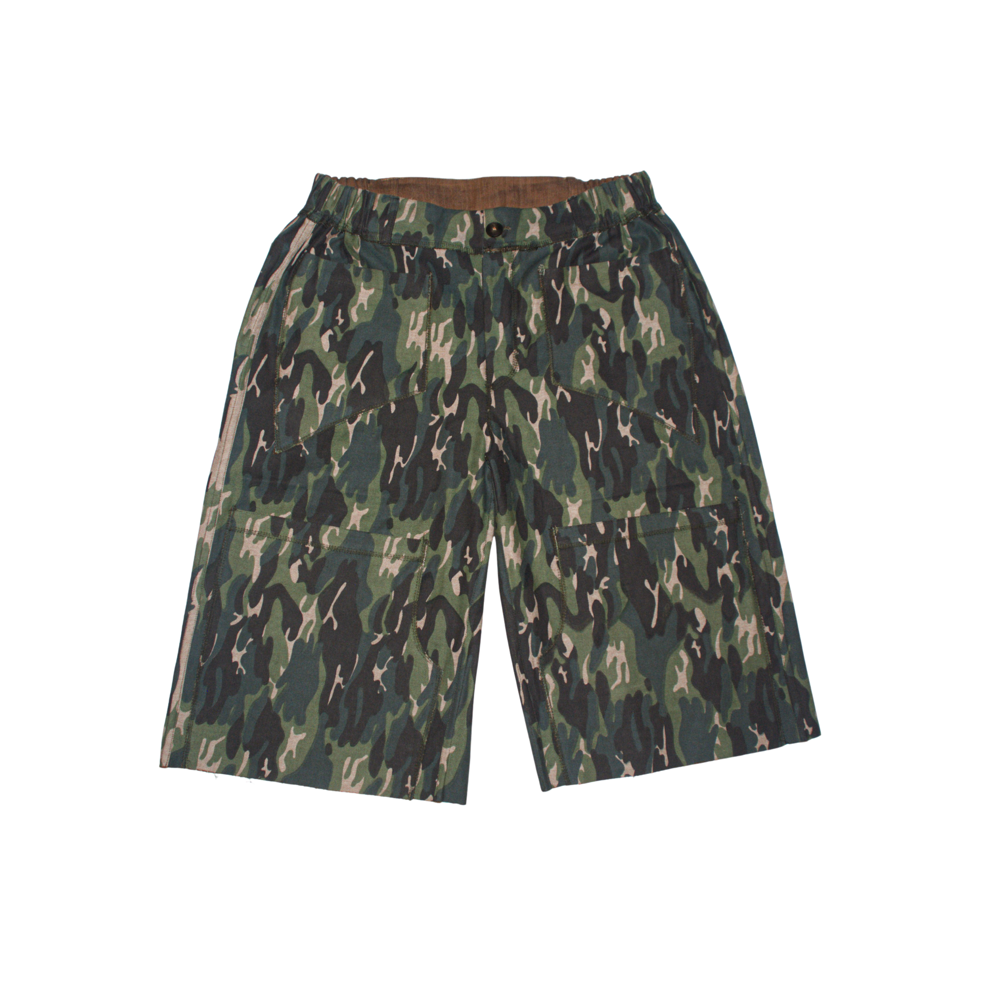 GREEN CAMO // BROWN RAW DENIM JORTS